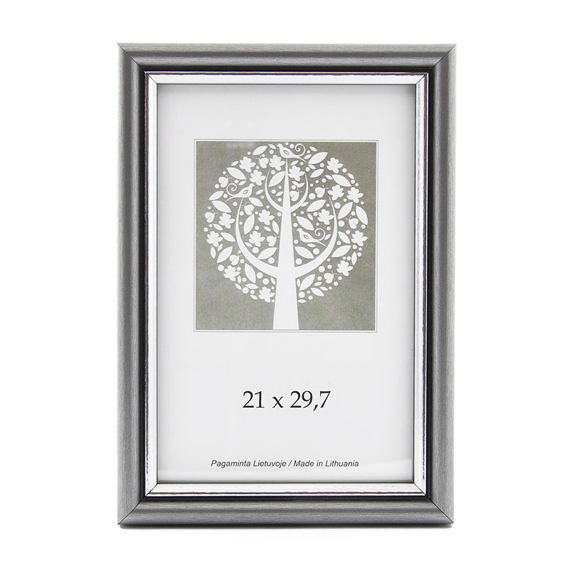 Photo frame, plastic, A4, 21x29.7 cm, silver color.