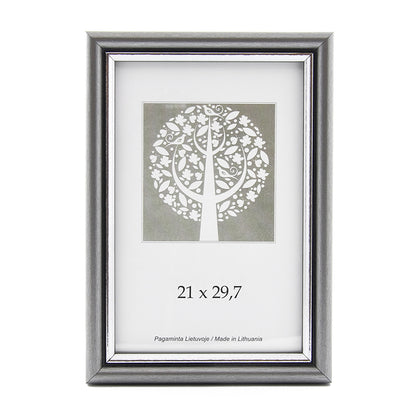 Photo frame, plastic, A4, 21x29.7 cm, silver color.