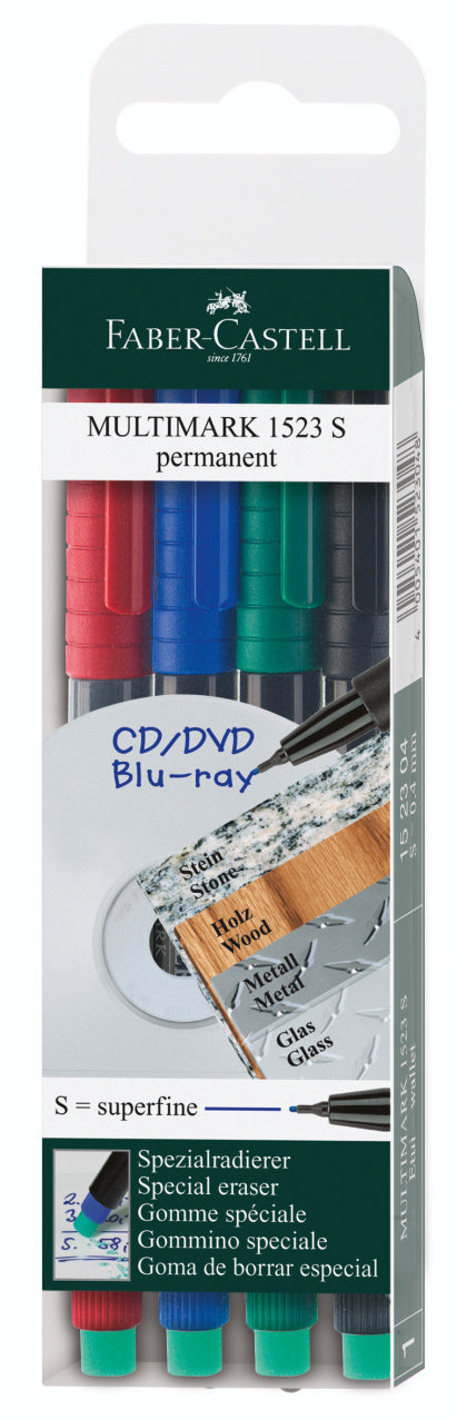 Permanentinis žymeklis CD/DVD diskams FABER CASTELL MULTIMARK S, 4 sp. komplektas