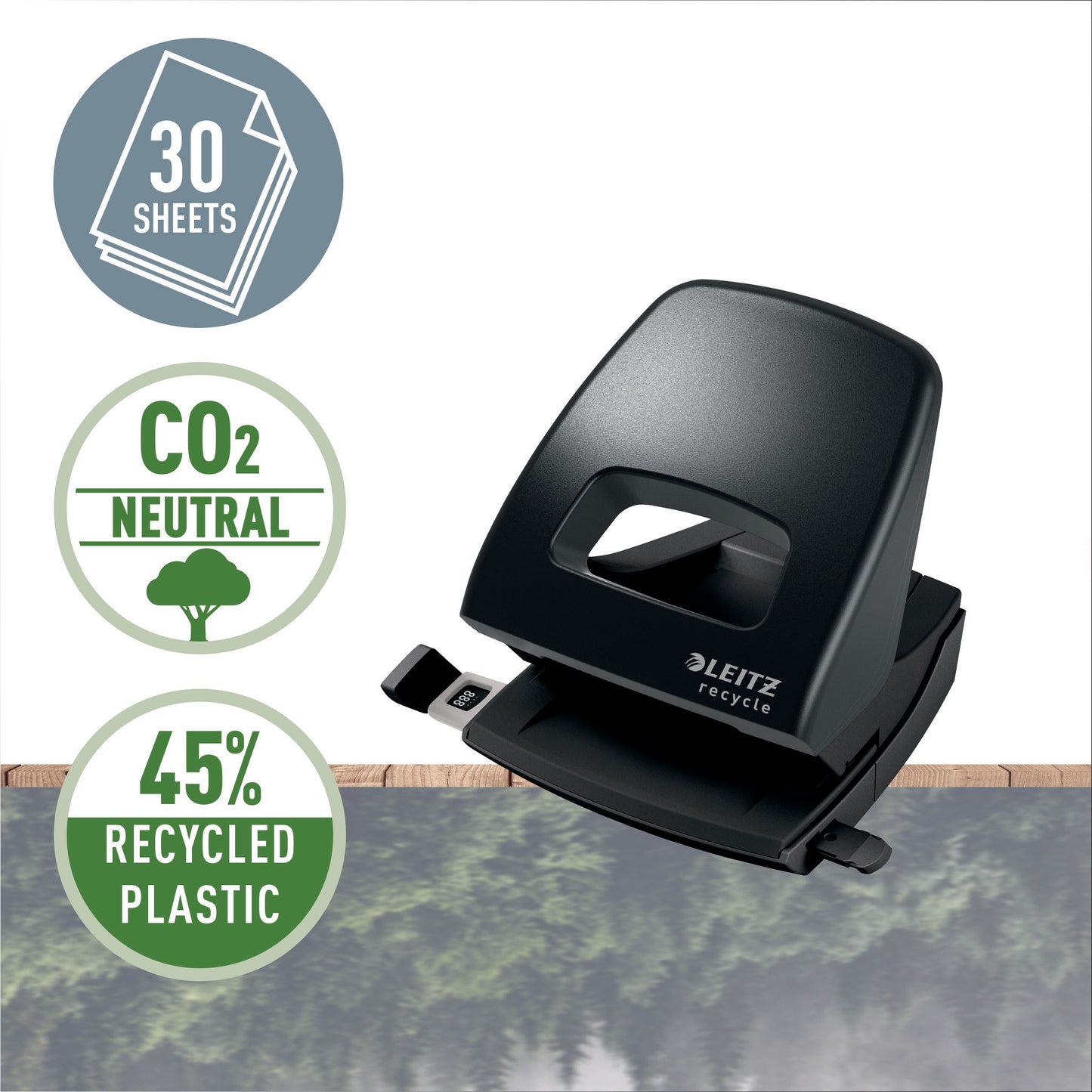 Leitz NeXXt Recycle hole punch, 30 sheets, black