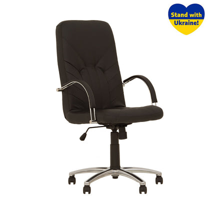 Executive chair NOWY STYL MANAGER STEEL Chrome, leather, SP-A, black color