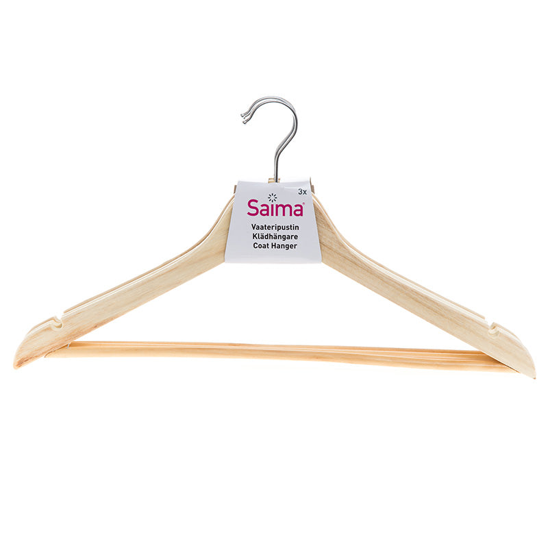 Wooden hangers, 3 pcs/pack, light wood color.
