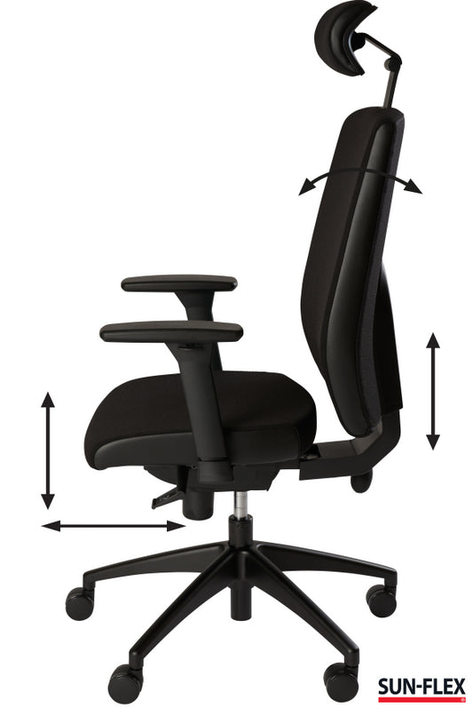Biuro kėdė SUN-FLEX  OFFICECHAIR HB  su galvos atrama, juoda