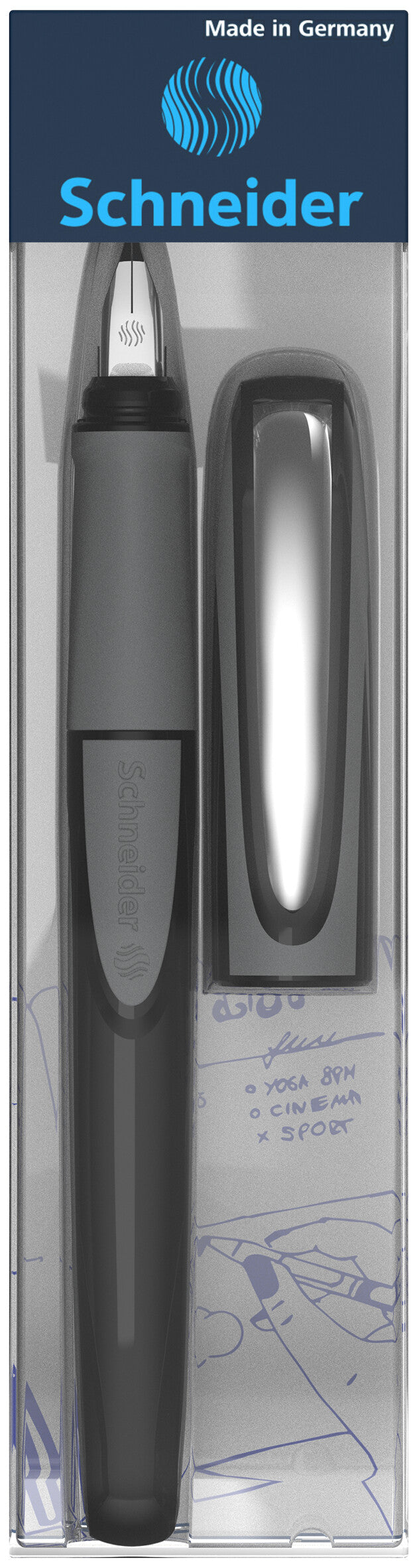 Fountain pen SCHNEIDER RAY L, black/grey. Body (onyx), left-handed