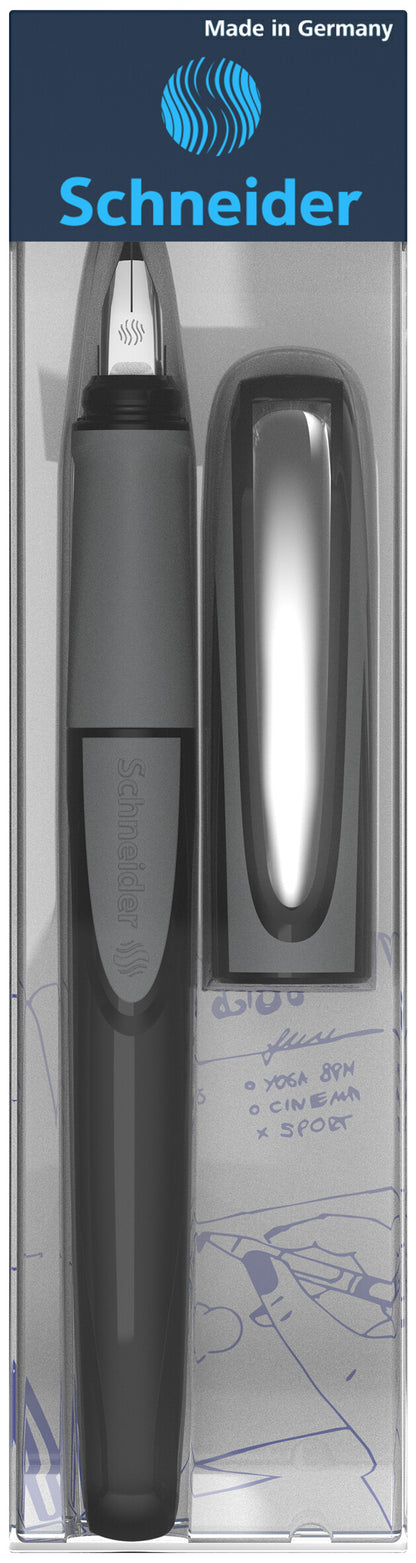 Fountain pen SCHNEIDER RAY L, black/grey. Body (onyx), left-handed