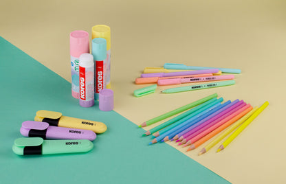 Spalvoti pieštukai KORES KOLORES PASTEL, tribriauniai, 3mm, 12 pastelinių spalvų