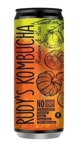 Refreshing tea drink RUDY'S Kombucha, tangerine and YUZA flavor, 0.33 l, can