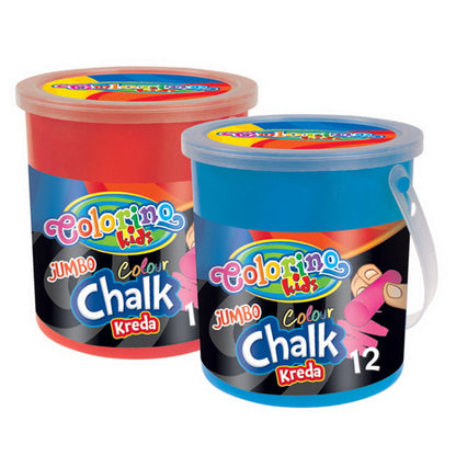 Colored chalk in a bucket COLORINO JUMBO, 12pcs, 6 colors, round