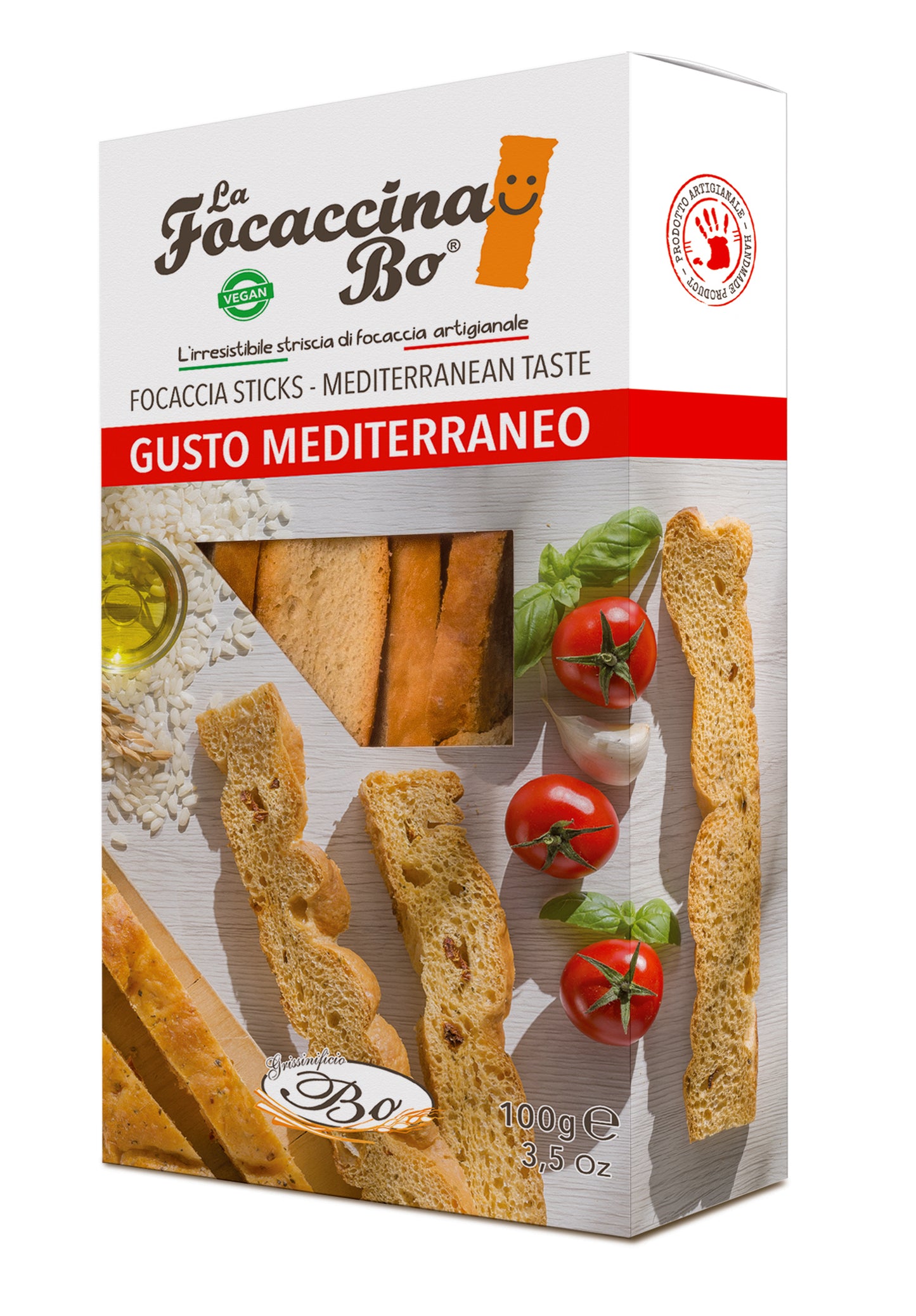 Breadsticks FOCACCINA, Gusto Mediterraneo, with tomatoes, herbs, 100 g