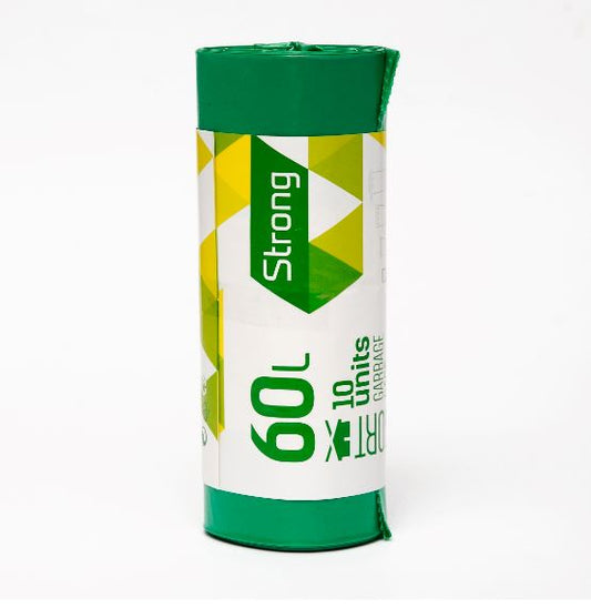 Šiukšlių maišai, SORTEX, 60 l, 30 mk, 60 x 75 cm, žalia sp., 10 vnt.
