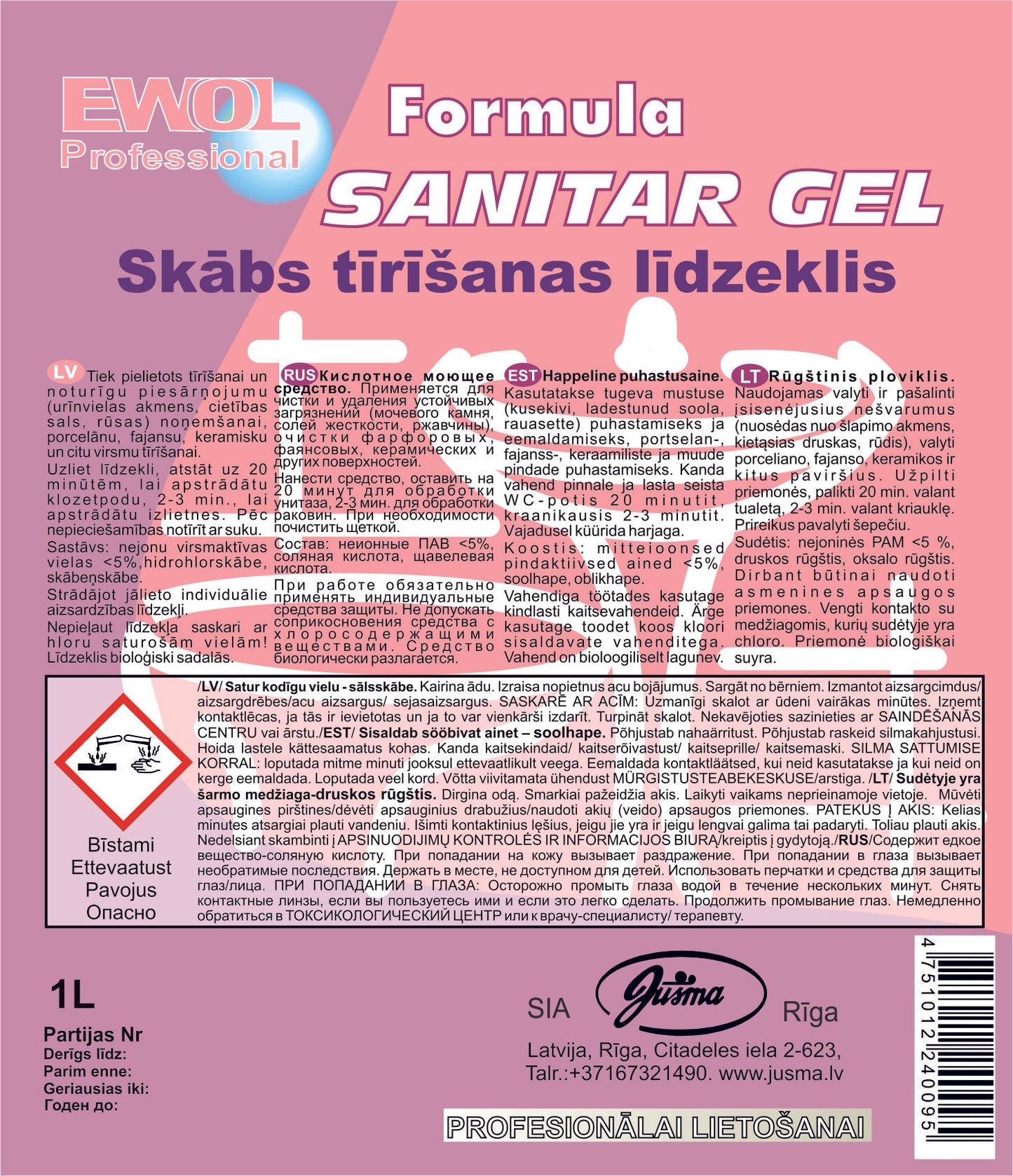 WC valiklis EWOL PROFESSIONAL Formula Sanitar gelinis 1 l