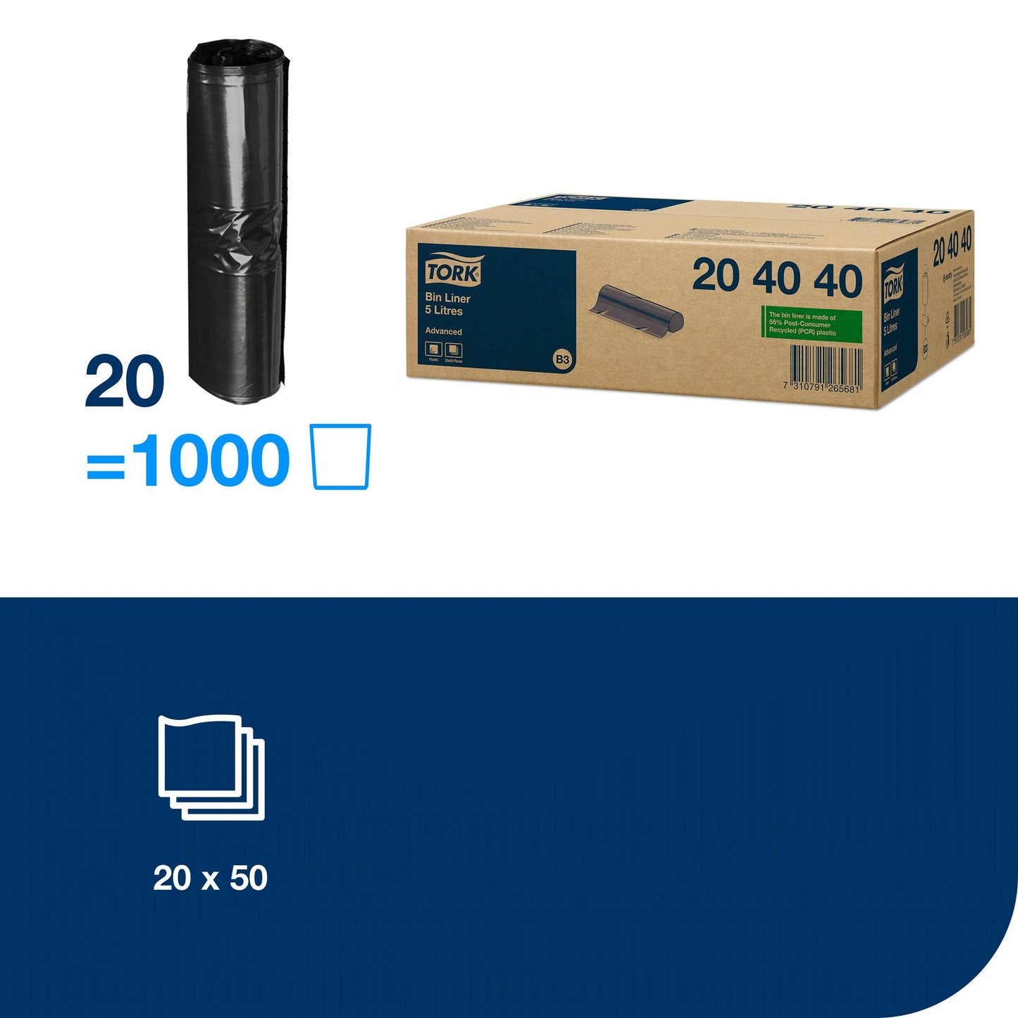 Garbage bags TORK, 5L, black, 50 pcs./roll (204040)