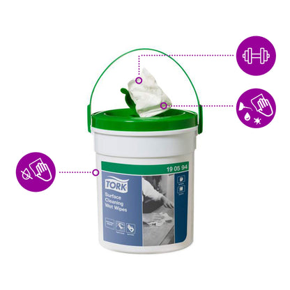 TORK 190594 surface wipes, in a bucket, 58 pcs., 27 x 27 cm, white.