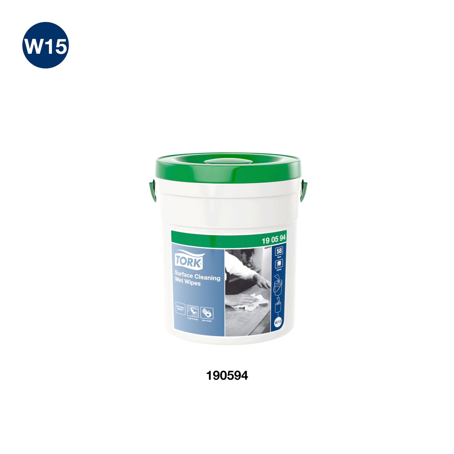 TORK 190594 surface wipes, in a bucket, 58 pcs., 27 x 27 cm, white.