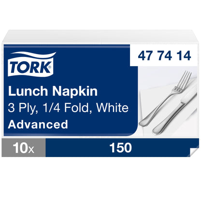 Servetėlės TORK SOFT LUNCH, 3 sl., 150 vnt., 33 x 32.6 cm, balta 477414