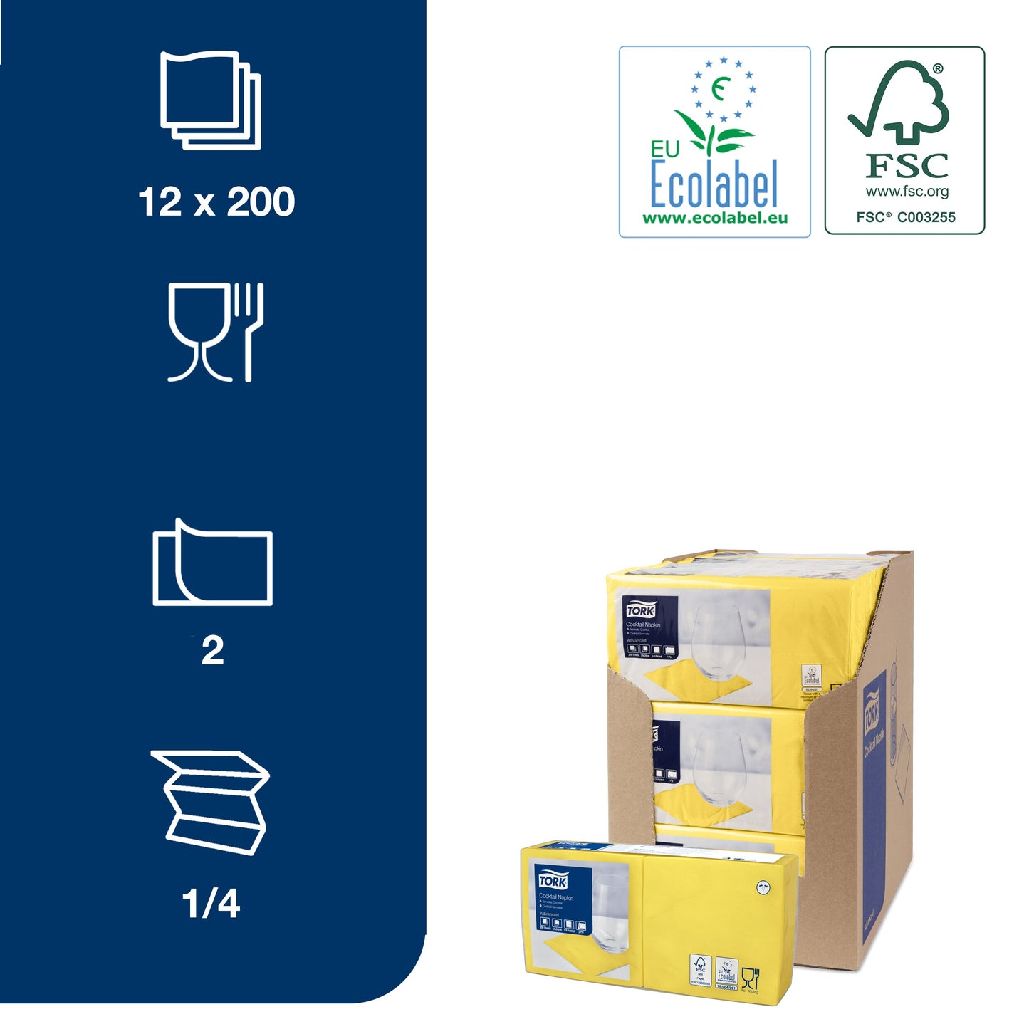 Kokteilių servetėlės TORK 477823, geltona sp.