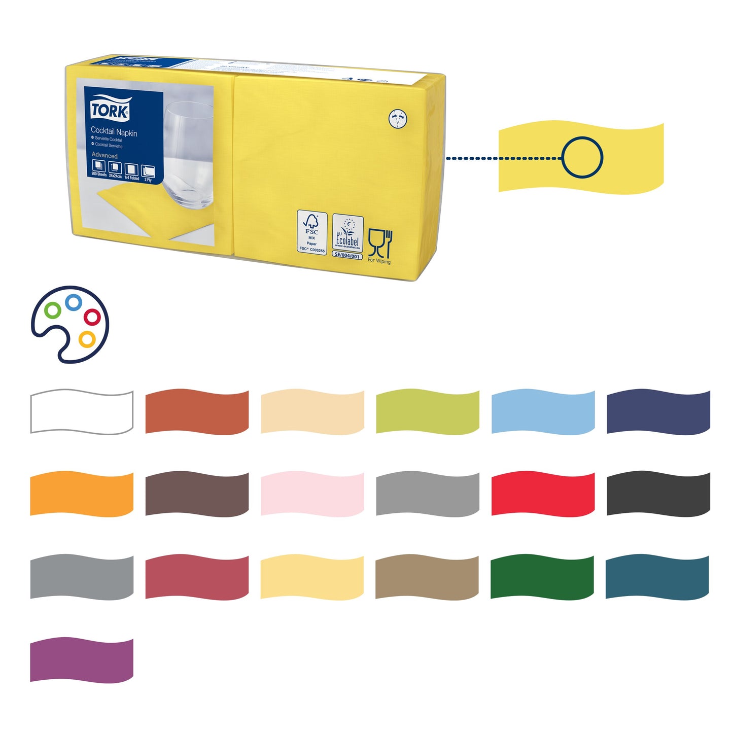 Kokteilių servetėlės TORK 477823, geltona sp.