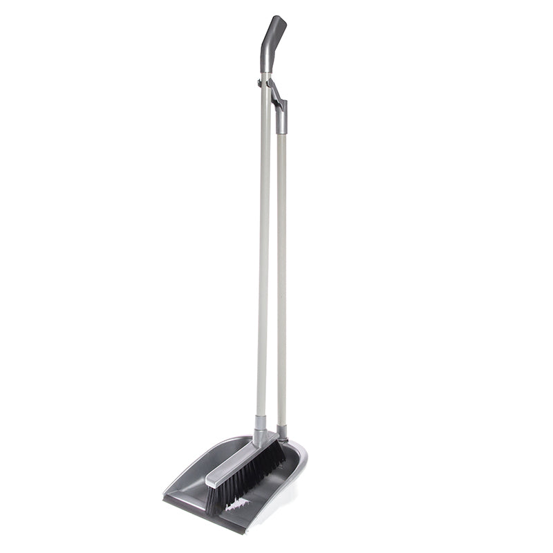 Dustpan with brush, long handle, gray