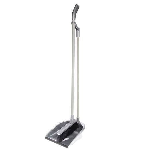 Dustpan with brush, long handle, gray