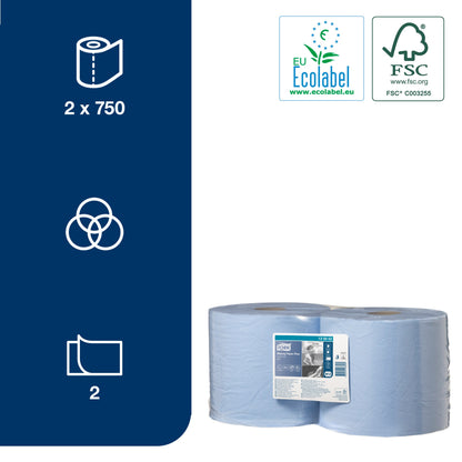 Industrial paper TORK Advanced 420 W1/W2, 130052, 2 ply, 23.5 cm x 255 m, blue