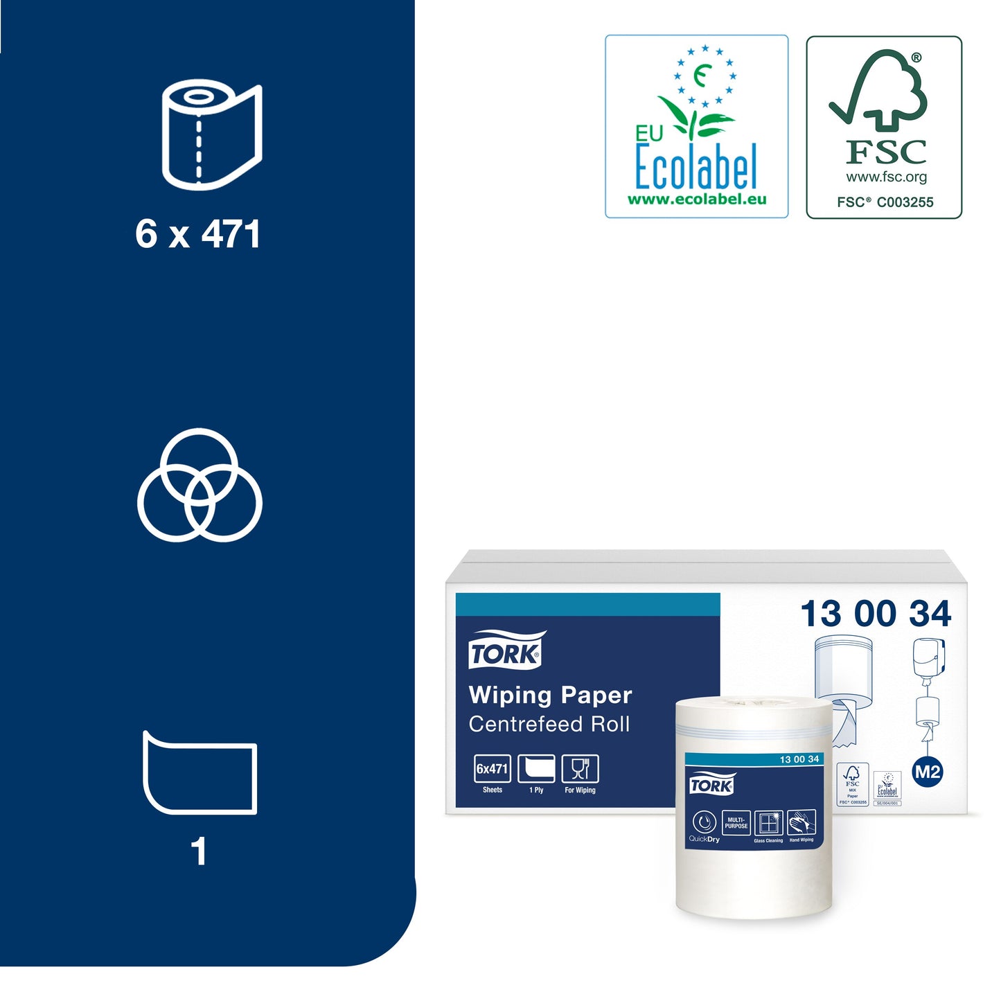 Paper towels TORK ADVANCED M2, 130034, 1 ply, 19.5 cm x 165 m, white