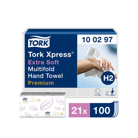 Hand cleaning paper TORK PREMIUM EXTRA SOFT, H2 100297, 2 ply, 100 serv., 21.2 x 34 cm, white