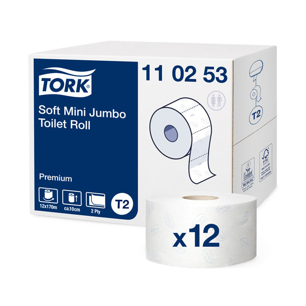 Toilet paper TORK PREMIUM MINI JUMBO T2 110253, 2 ply, 9.7 cm x 170 m, white