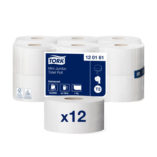 Toilet paper TORK UNIVERSAL MINI JUMBO,T2 120161, 1 ply, 9.4 cm x 240 m, unbleached