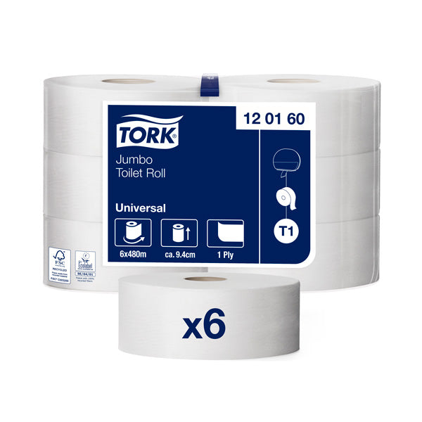 Toilet paper TORK UNIVERSAL JUMBO T1,120160, 1 ply, 9.7 cm x 480 m, unbleached