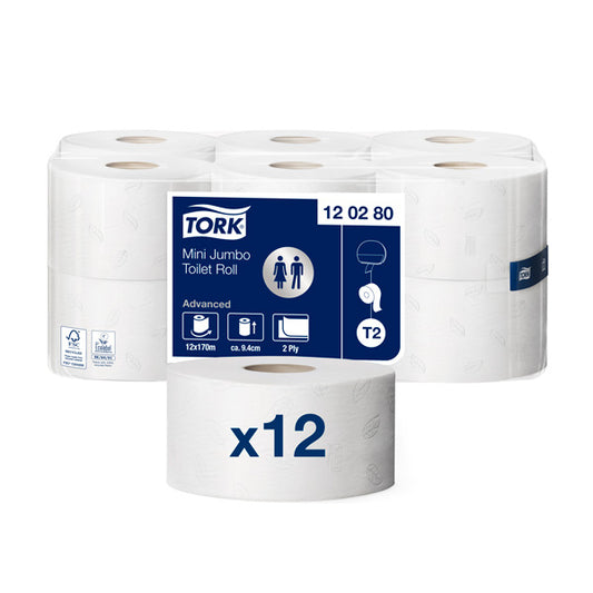Toilet paper TORK ADVANCED MINI JUMBO T2,120280, 2 ply, 9.4 cm x 170 m, white