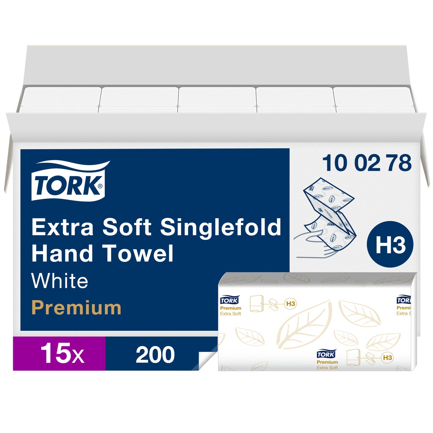 Servetėlės rankoms TORK PREMIUM EXTRA SOFT H3, 100278, 2 sl., 200 serv., 23 x 22.6 cm, balta sp.