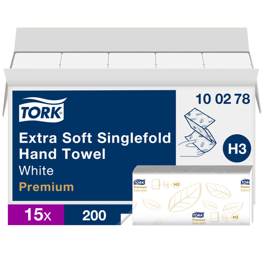 Servetėlės rankoms TORK PREMIUM EXTRA SOFT H3, 100278, 2 sl., 200 serv., 23 x 22.6 cm, balta sp.