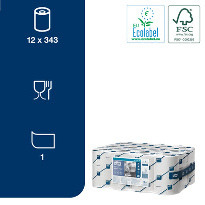 Popieriniai rankšluosčiai TORK,  473246, REFLEX MINI M3, 1.sl., 19.8 x 35 cm, 120 m/rul., balta sp.