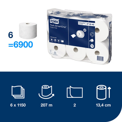 Toilet paper TORK, 472242, SMARTONE, 2 ply, 13.4x18 cm, 207 m, white