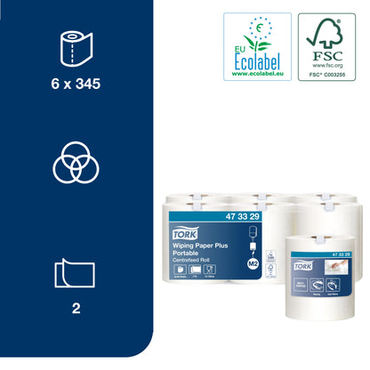 Portable paper towels TORK PLUS, 473329, 2 ply, 23.3 x 19.3 cm, 93 m, white