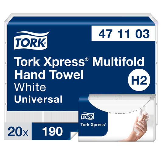 Hand towels TORK XPRESS MULTIFOLD, 471103, 2 ply, 190 sheets, 23.4 x 21.3 cm, white