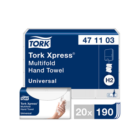 Hand towels TORK XPRESS MULTIFOLD, 471103, 2 ply, 190 sheets, 23.4 x 21.3 cm, white