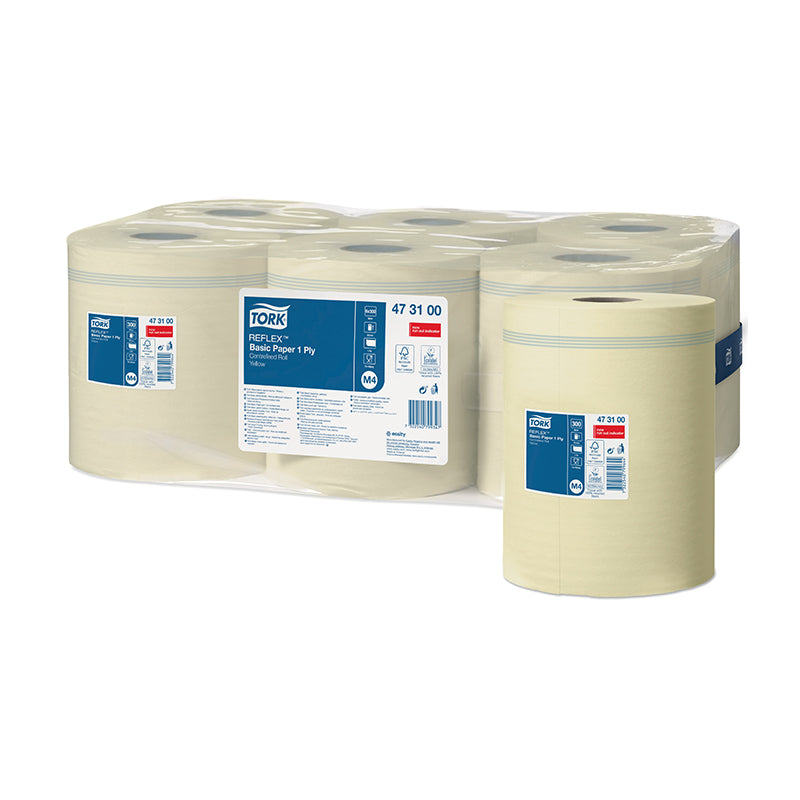 Šluostymo popierius TORK Reflex Basic M4 1-sl., 20,5 x 35 cm, 300 m/rul., geltona sp., 473100