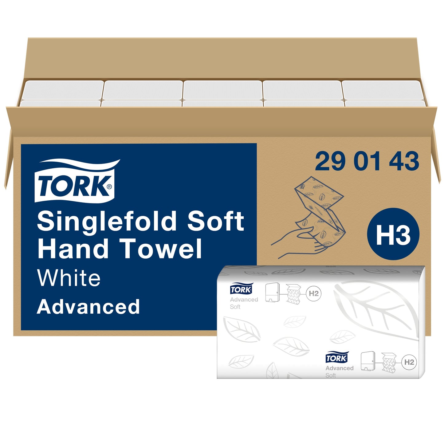 Hand cleaning wipes TORK Soft Singlefold H3, 290143, 2 ply, 250 serv., 23 x 22.6 cm, white