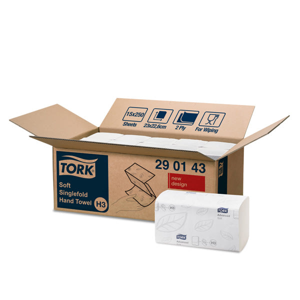 Hand cleaning wipes TORK Soft Singlefold H3, 290143, 2 ply, 250 serv., 23 x 22.6 cm, white