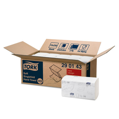 Hand cleaning wipes TORK Soft Singlefold H3, 290143, 2 ply, 250 serv., 23 x 22.6 cm, white