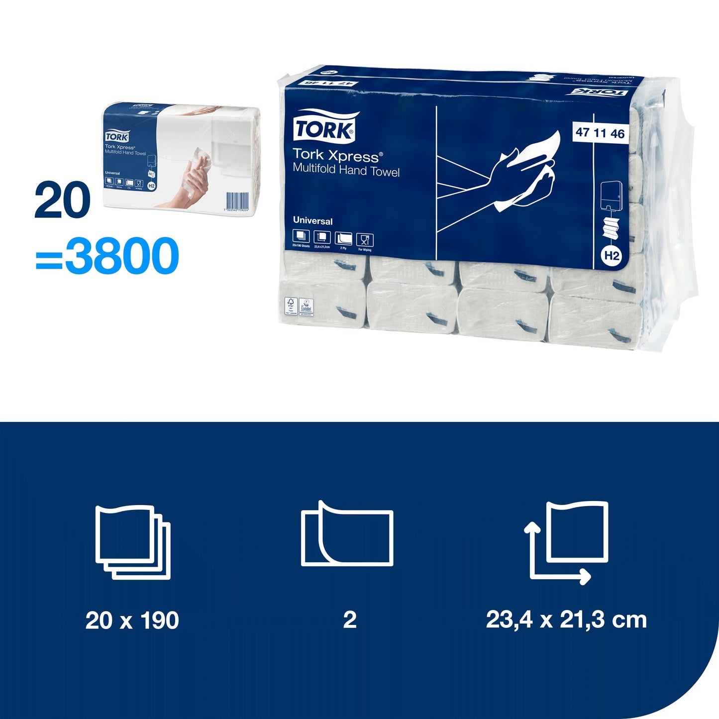 Hand towels MARATHON Preference H2, 2 ply, 190 sheets, 471146