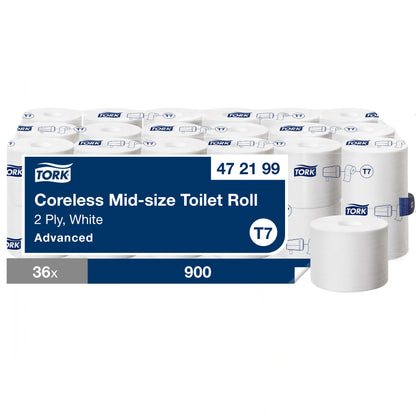 Toilet paper TORK Advanced Mid-size T7 472199, coreless, 2 ply, 9.3cmx103.5m, 36 pcs/pack.