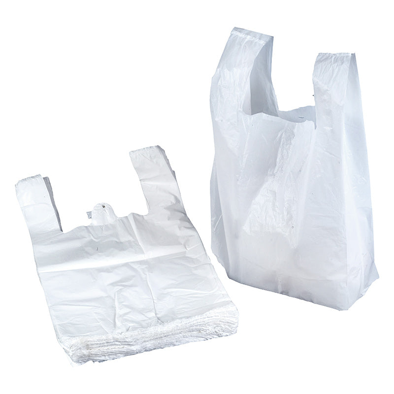 Bags with handles, 30 x 18 x 55 cm, 25 mic, 100 pcs./pack, white
