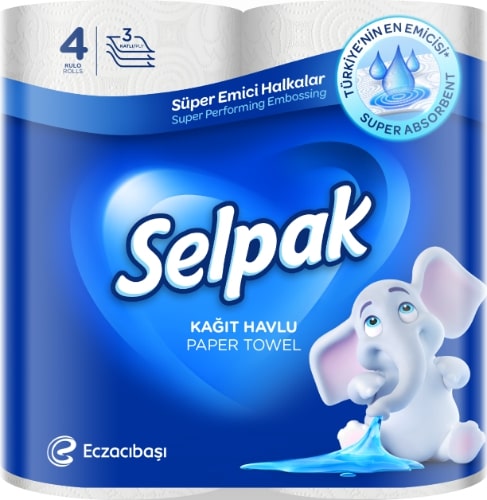 Toilet paper SELPAK, 3 ply, 18.6 m long, 4 pcs/pack, white