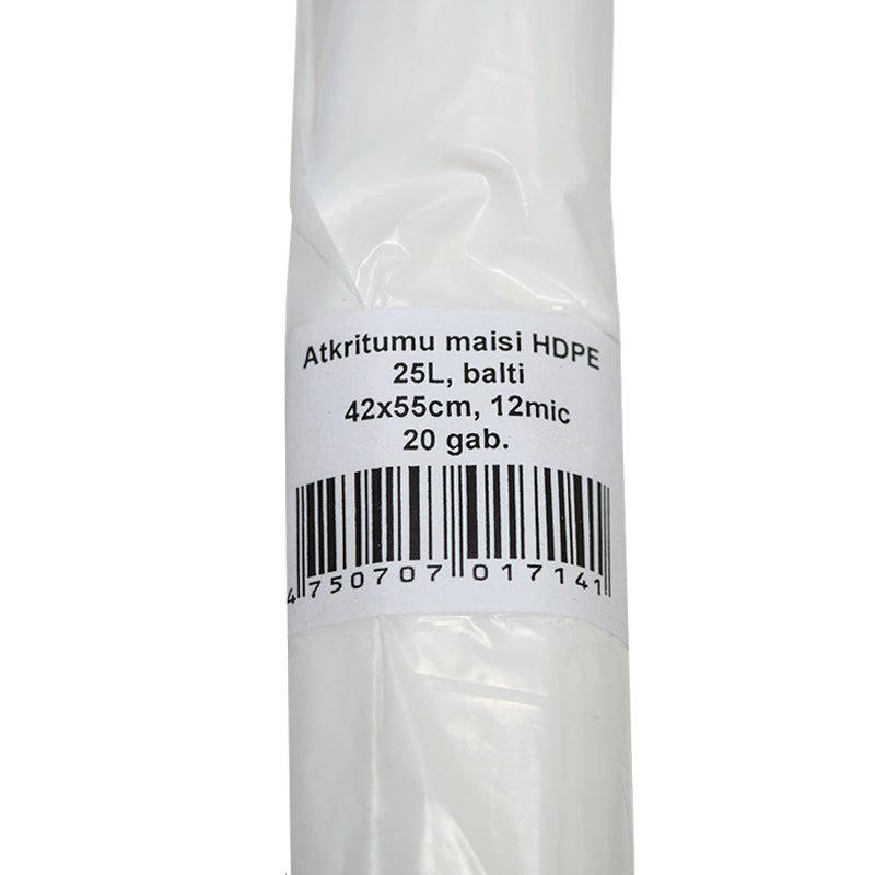 Šiukšlių maišai, 25 l, 20 vnt/ritinys. HDPE, 12 mikronų, balta