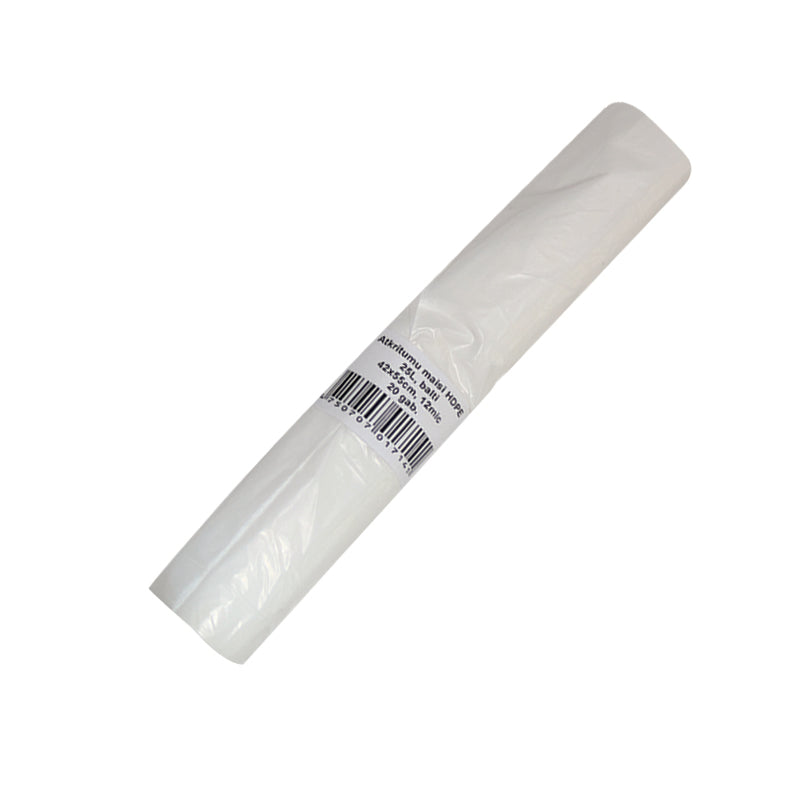 Šiukšlių maišai, 25 l, 20 vnt/ritinys. HDPE, 12 mikronų, balta