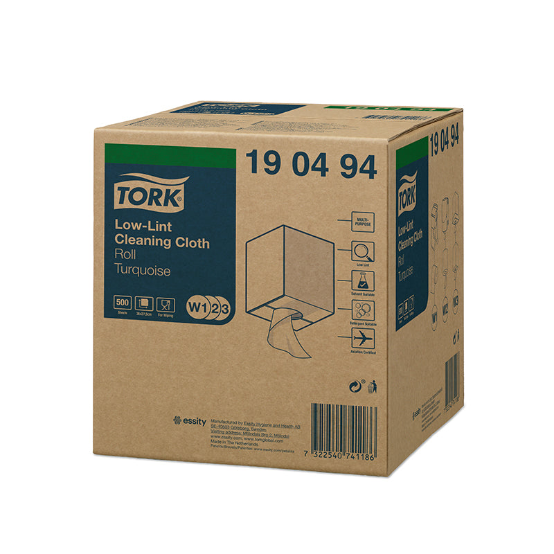 Low-linting cleaning cloth TORK, W1, 27.5 cm x 180 m, 500 sheets, turquoise.