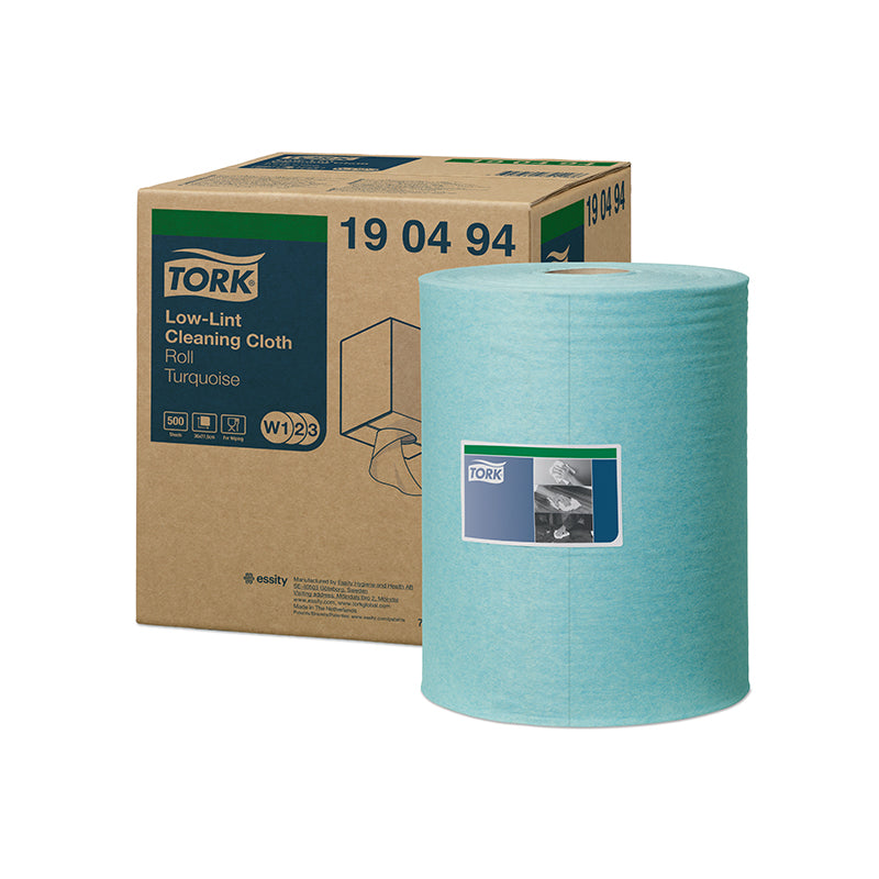 Low-linting cleaning cloth TORK, W1, 27.5 cm x 180 m, 500 sheets, turquoise.