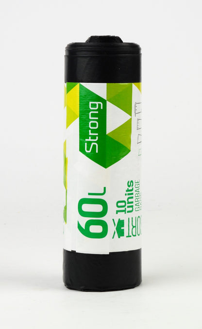 Šiukšlių maišai SORTEX, 60 L, 10 vnt., 30 mkr, LDPE, 60 x 75 cm, juodos sp.